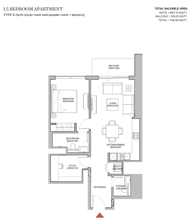 One Bedroom + Study